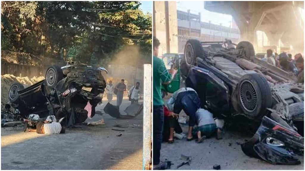 এক্সপ্রেসওয়ের রেলিং ভেঙে নিচের সড়কে গাড়ি, প্রাণ গেল পথচারীর