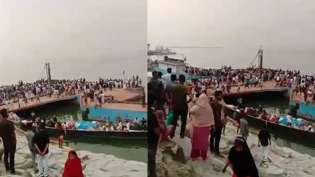 দৌলতদিয়া ঘাটে ফেরিতে ওঠার সময় নদীতে পড়ল যাত্রীবাহী বাস, হতাহতের শঙ্কা